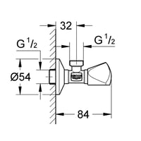 محبس زاوية جروهي كروم 1/2 بوصة الماني