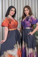 فستان ميدي نص كم بلون متدرج بين الاسود والجلاكسي