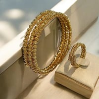 طقم مكون من ( إسوارة + خاتم ) مطلي ذهب تصميم مرن و...