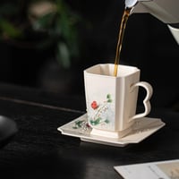 Hand-Painted Butterfly Orchid Coffee Cup Set 180ml...