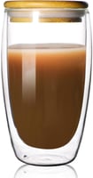 كوب قهوة زجاجي بغطاء خشبي 450 مل