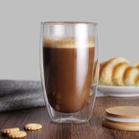 كوب قهوة زجاجي بغطاء خشبي 450 مل