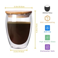 Double Wall Glass Coffee Mug with Wooden Lid 350