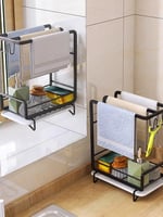 رف المناشف متعدد الوظائف بدون حفر حامل جداري ذهبي