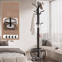 علاقة ملابس اسود مودرن بسلة تخزين سفلية وعجلات متح...