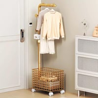 علاقة وحامل ملابس معدني بتصميم عصري مع سلة تخزين -...