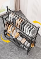 علاقة ملابس 2 في 1: تصميم عصري، رفوف واسعة، وعجلات...