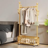 علاقة ملابس معدني فاخر بعجلات - منظم ملابس بتصميم...