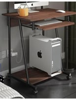 طاولة مكتب بني بعجلات ورفوف – عملي ويوفر عليك المس...