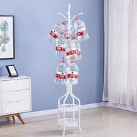 شماعة ملابس مع 2 رفوف وعدة خطافات للتخزين ابيض