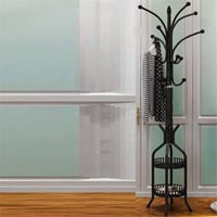 شماعة ملابس مع 2 رفوف وعدة خطافات للتخزين ابيض