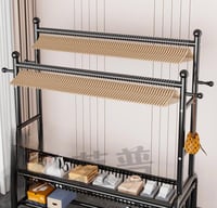 علاقة ملابس 2 في 1: تصميم عصري، رفوف واسعة، وعجلات...