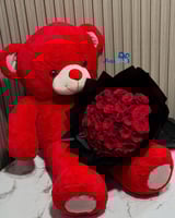 باقة ورد مع دبدوب احمر