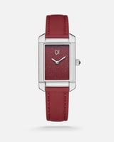 ساعة نسائية بسير جلد باللون العودي