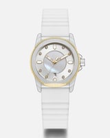 ساعة نسائية بسير ربل باللون الأبيض