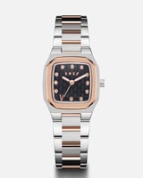 ساعة خُلود النسائية بلون فضي وروز قولد