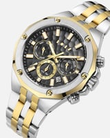 ساعة سعد الرجالية من الستيل بلون فضي وذهبي