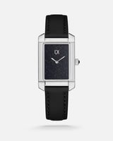 ساعة نسائية بسير جلد باللون الأسود