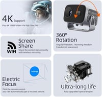 جهاز عرض ذكي محمول بنظام Android 11، يدعم 4K وWiFi...