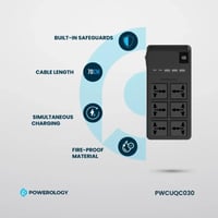 مشترك كهربائي باورولوجي 6 منافذ AC، كابلات مدمجة،...