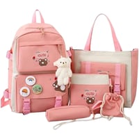 طقم حقائب قماش للبنات– 5 قطع (ظهر + كتف + يد + مقل...