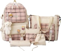 شنطة ظهر أنيمي كاواي مع ملصقات – طقم 5 قطع للمدرسة...