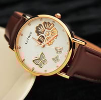 ساعات نسائية أنيقة فراشة زهرة حزام جلدي من yazole