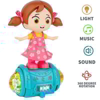 دمية سكوتر مع فتاة موسيقية تدور 360 درجة مع ضوء 5D...