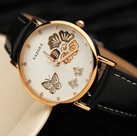 ساعات نسائية أنيقة فراشة زهرة حزام جلدي من yazole