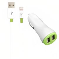 قوي ايفي- اي شاحن سيارة + كيبل ايفون - ابيض