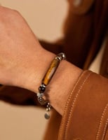 سوار رجالي بحجر النمر البني وسلسلة من الفولاذ المق...