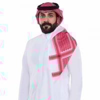 شماغ العجلان الذهبي رجالي أحمر غامق 4 ختم اسود