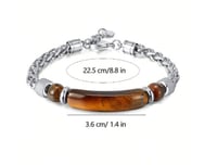 سوار رجالي بحجر النمر البني وسلسلة من الفولاذ المق...