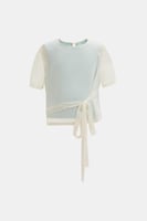 بلوزة بأكمام قصيرة شفافة