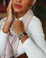 ‎ ساعة نسائية زايروس من الجلد الاسود