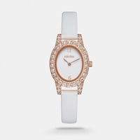 ‎ ساعة اليتير النسائية بسير من الجلد بلون أبيض | T...