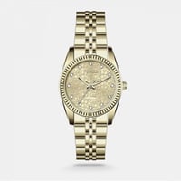 ‎ ساعة نسائية بسير شبكي بلون ذهبي