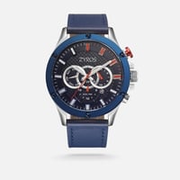 ‎ ساعة زايروس رجاليه من الجلد باللون الأزرق بتصميم...