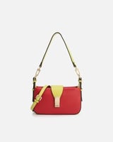 شنطة نسائية الفي اند كو من الجلد بلون أحمر وأصفر