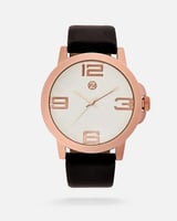 ‎ ساعة رجالية بسير من الجلد بلون أسود