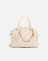 شنطة نسائية من الجلد بتصميم مميز بلون بيج