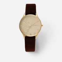 ‎ ساعة زايروس النسائية بسير من المخمل باللون البني...