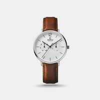 ساعة رجالية بسير من الجلد باللون البني