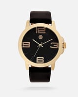 ‎ ساعة رجالية بسير من الجلد بلون أسود