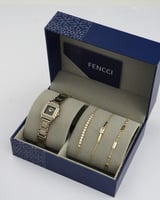 هدية نسائية فينشي ساعة ستيل بلون ذهبي واساور