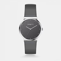 ‎ ساعة رجالية من الجلد باللون الرصاصي بتصميم كلاسي...