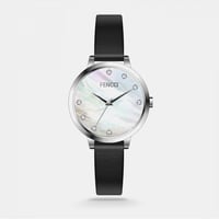 ‎ ساعة نسائية بسير رفيع من الجلد باللون الأسود وال...