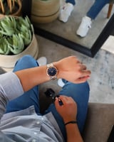 ‎ ساعة رجالية ستيل باللون الفضي و روز قولد | LAS07...