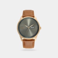 ‎ ساعة زايروس الرجالية من الجلد باللون البني الأني...