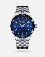 ‎ ساعة رجالية من فنشي بلون فضي